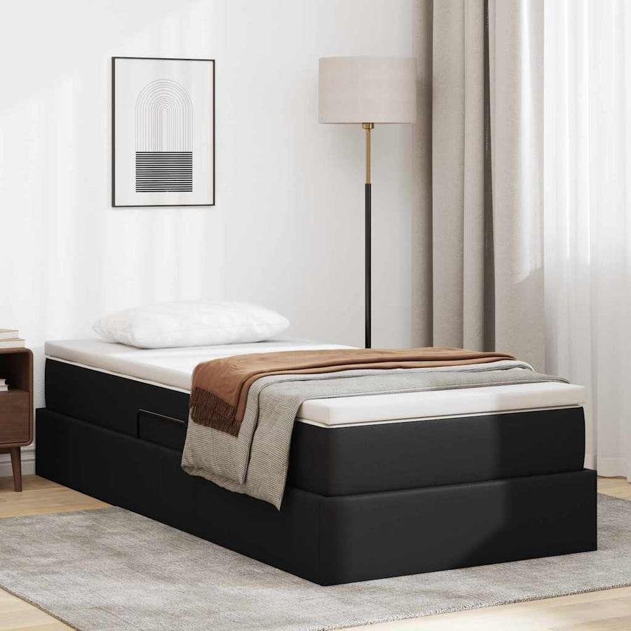 Opslag bed met matras met matras Zwart 90 x 190 cm Nep Leer