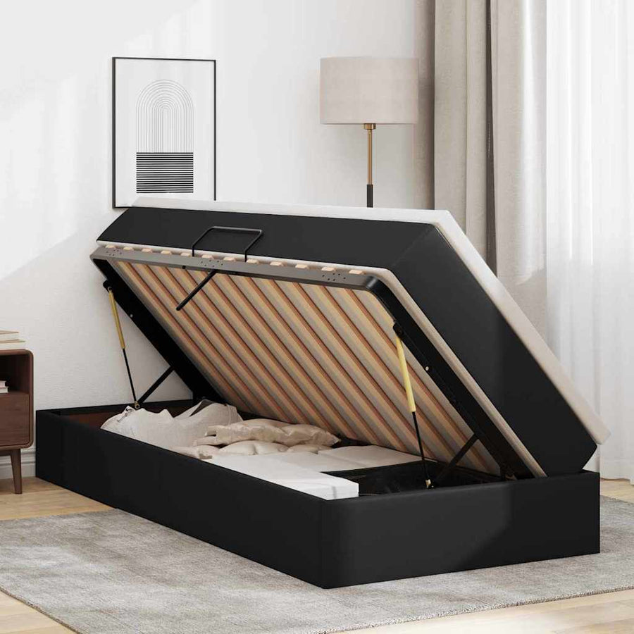 Opslag bed met matras met matras Zwart 90 x 190 cm Nep Leer