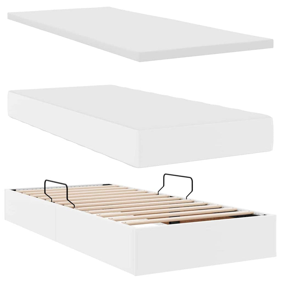 Opslag bed met matras met matras Wit 90 x 190 cm Nep Leer