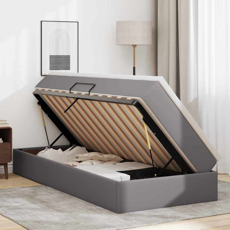Opslag bed met matras met matras Grijs 90 x 190 cm Nep Leer