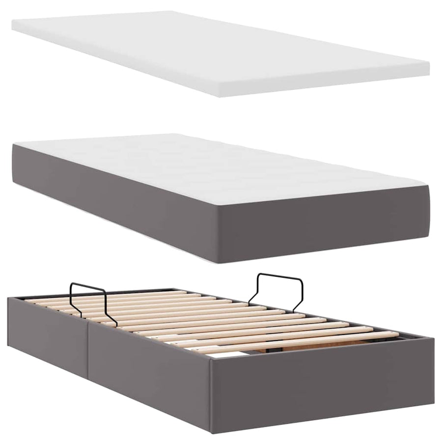 Opslag bed met matras met matras Grijs 90 x 190 cm Nep Leer