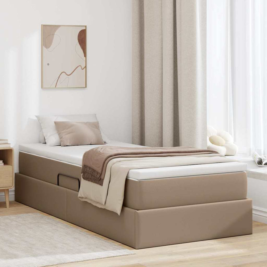 Opslag bed met matras Cappuccino 90 x 190 cm Nep Leer