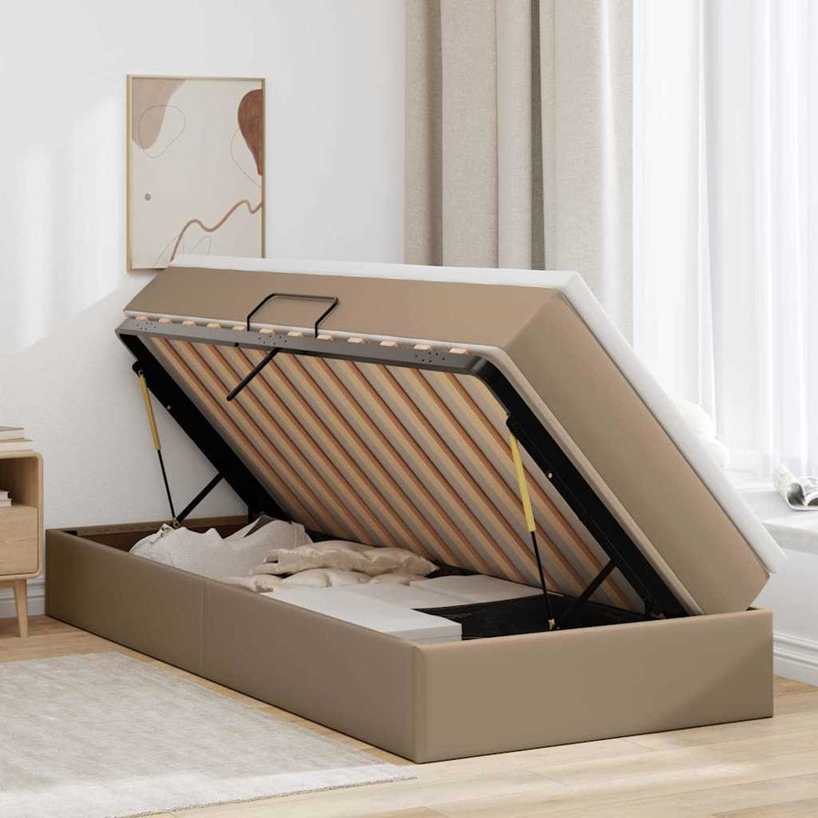 Opslag bed met matras Cappuccino 90 x 190 cm Nep Leer