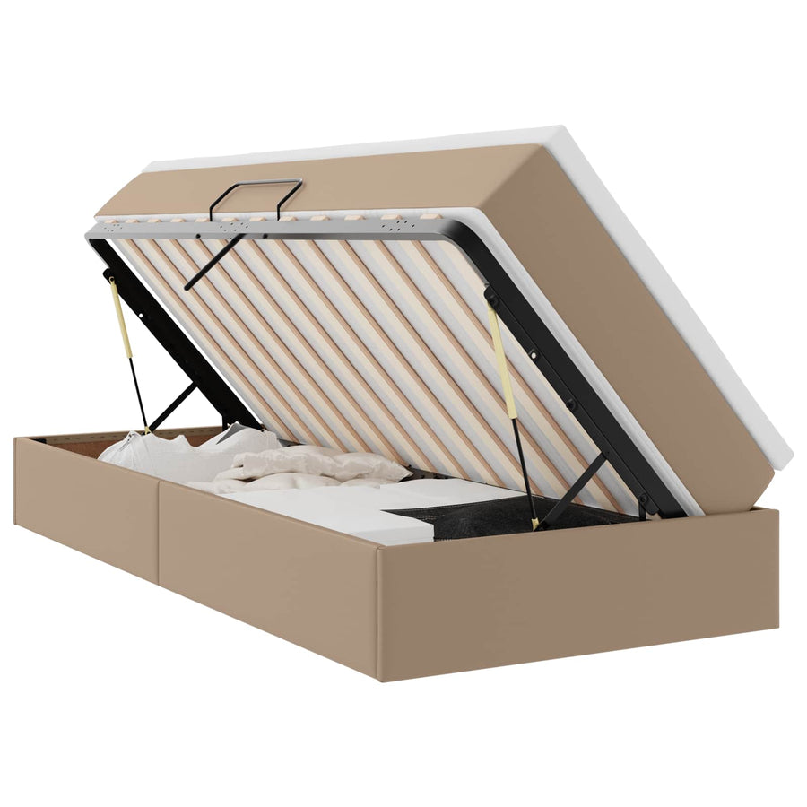 Opslag bed met matras Cappuccino 90 x 190 cm Nep Leer