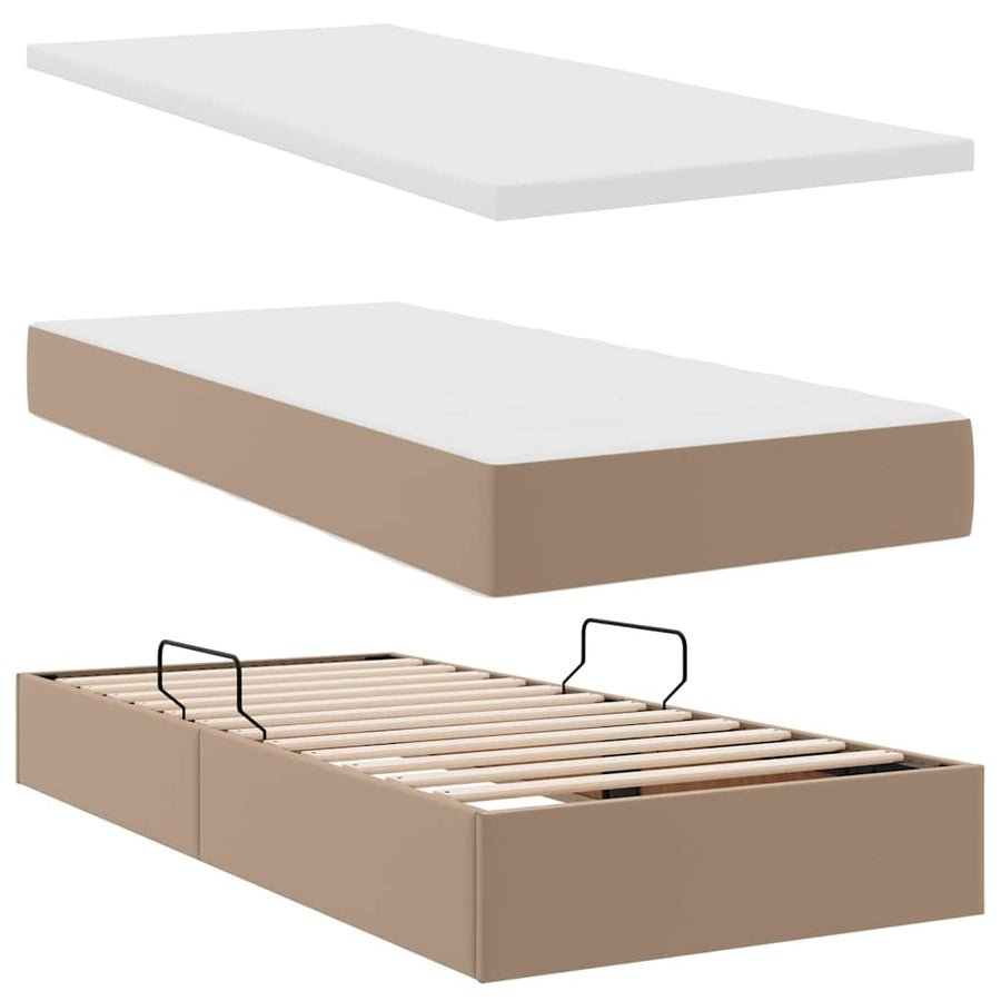 Opslag bed met matras Cappuccino 90 x 190 cm Nep Leer