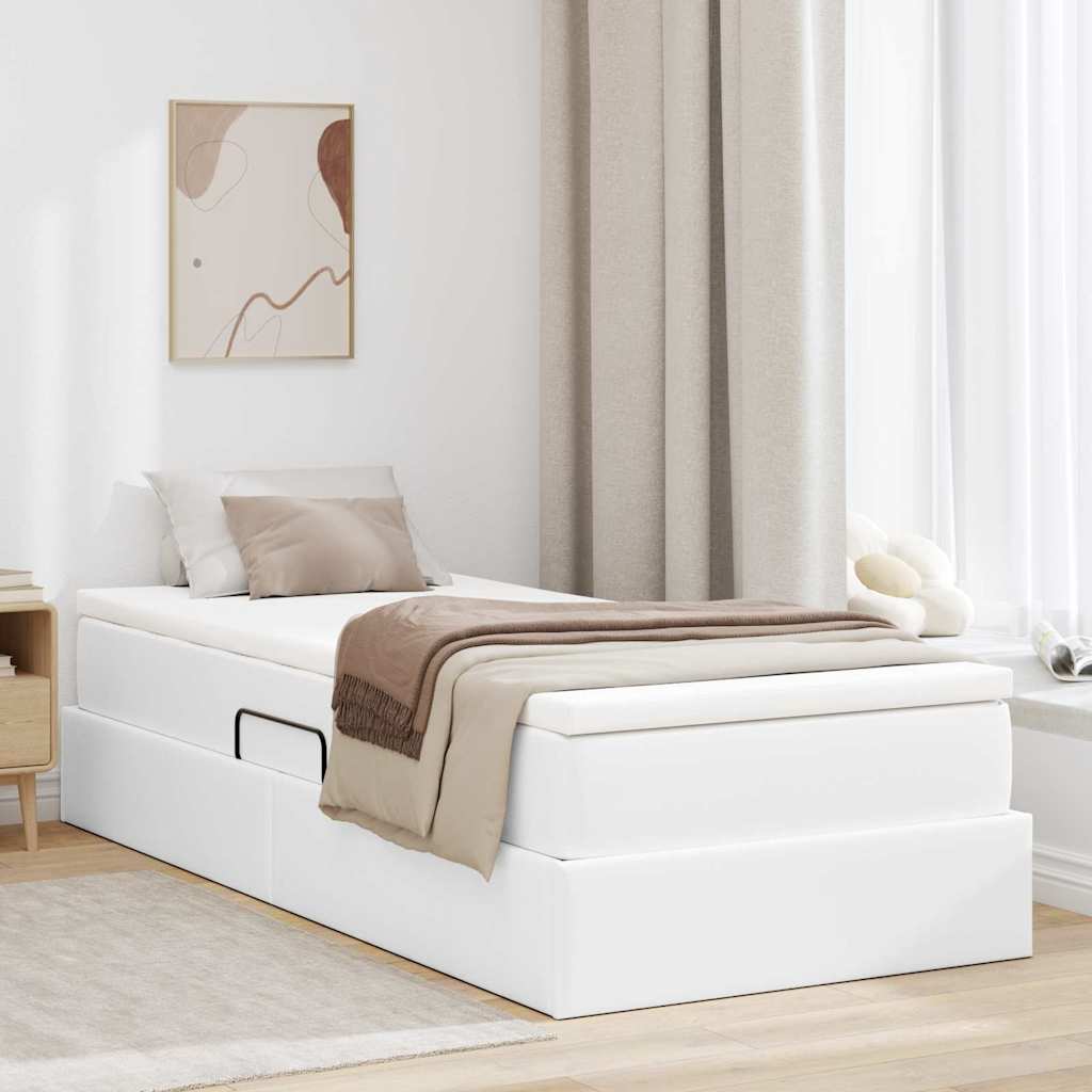 Opslag bed met matras met matras Wit 90 x 200 cm Nep Leer