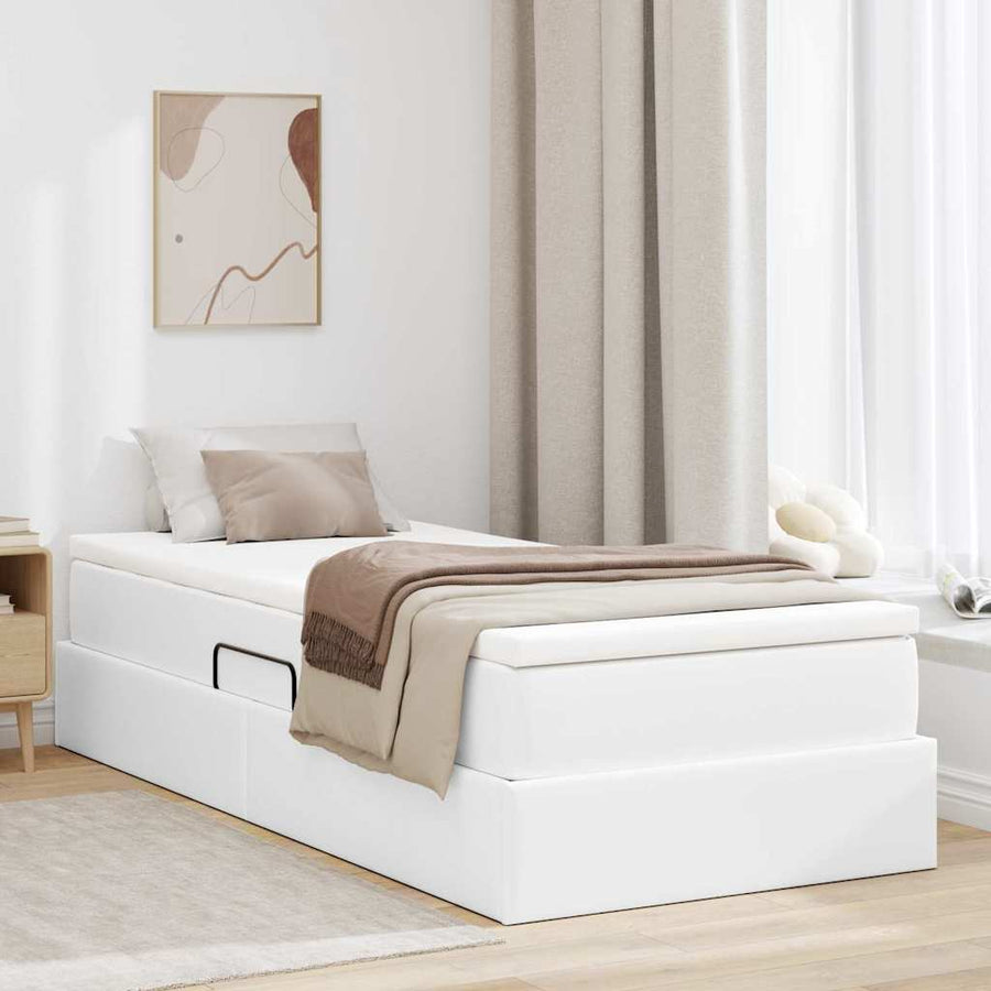 Opslag bed met matras met matras Wit 90 x 200 cm Nep Leer