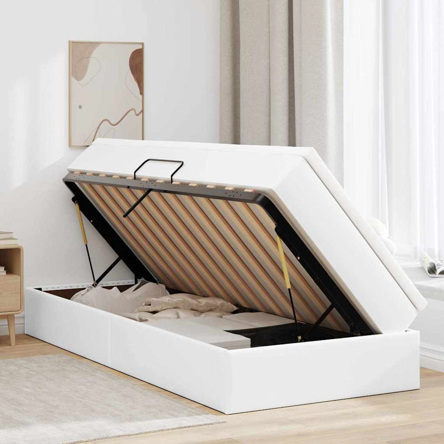 Opslag bed met matras met matras Wit 90 x 200 cm Nep Leer