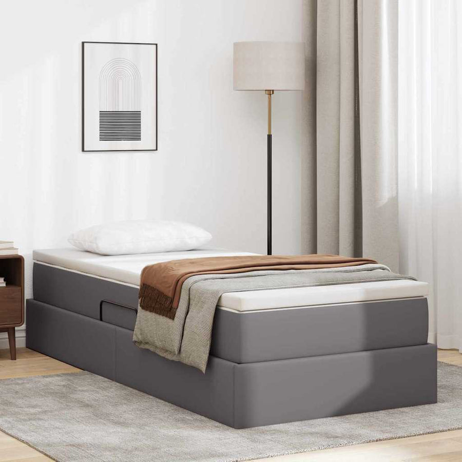 Opslag bed met matras met matras Grijs 90 x 200 cm Nep Leer