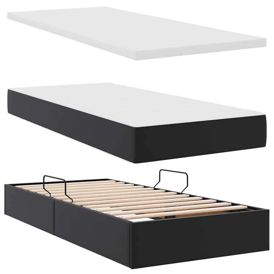 Opslag bed met matras met matras Zwart 100 x 200 cm Nep Leer