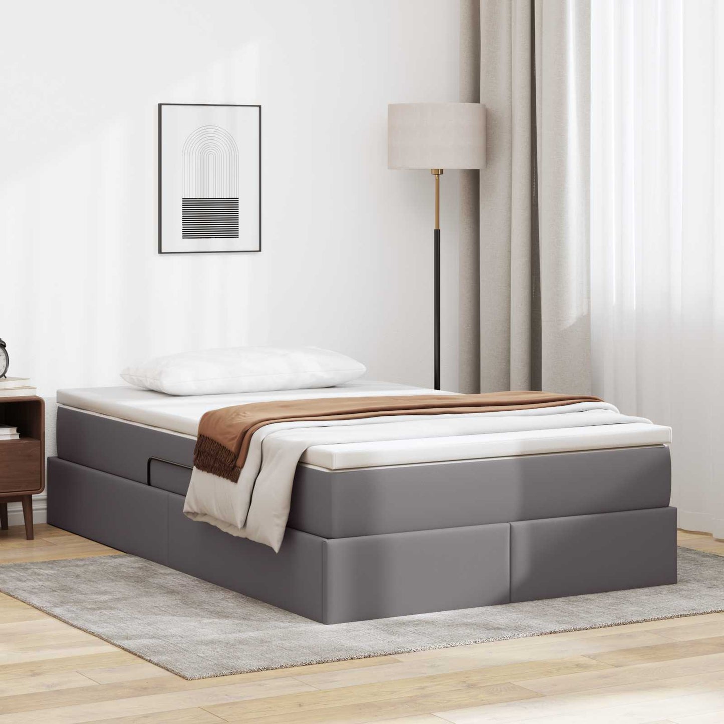 Opbergbed met matras met matras Grijs 120 x 190 cm Nep Leer