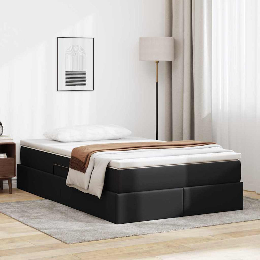Opbergbed met matras met matras Zwart 120 x 200 cm Nep Leer