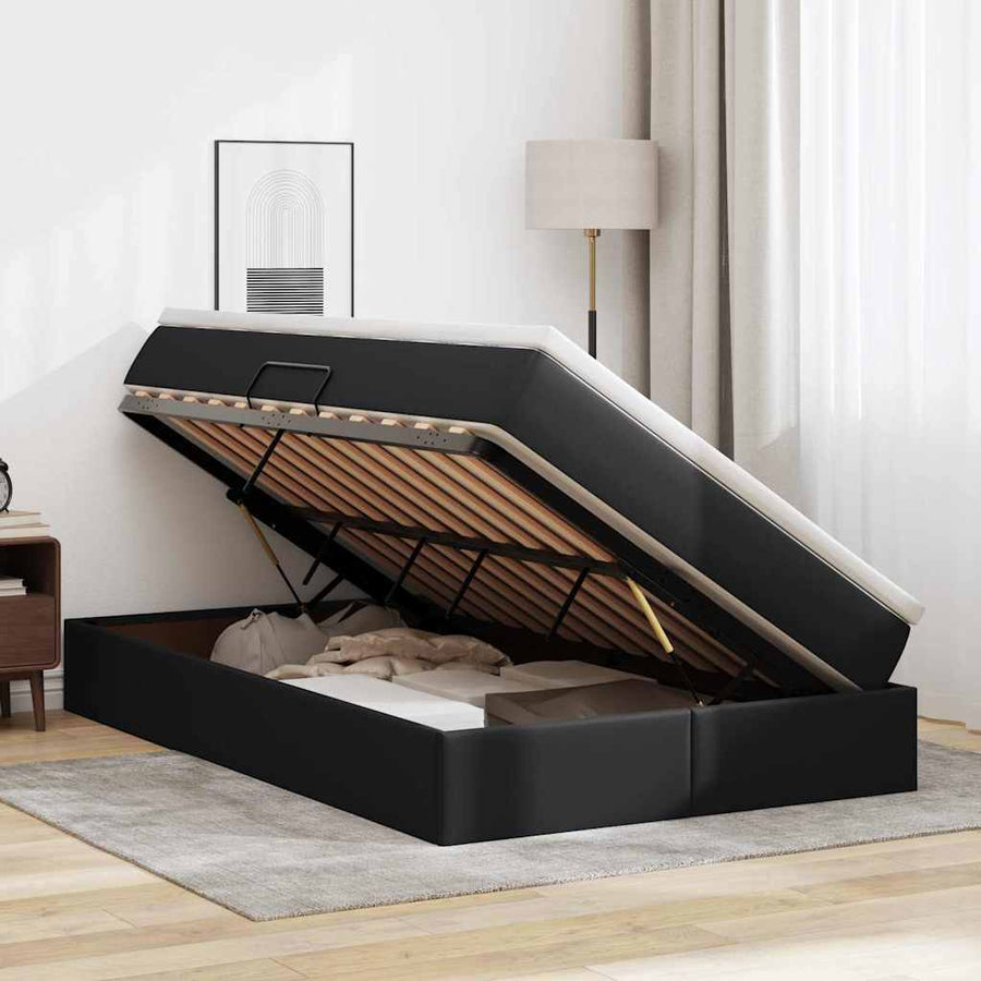 Opbergbed met matras met matras Zwart 120 x 200 cm Nep Leer