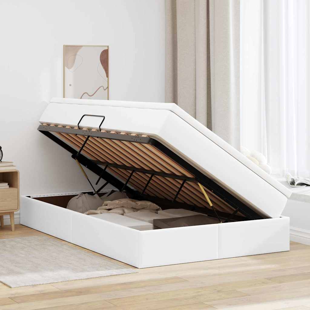 Opbergbed met matras met matras Wit 120 x 200 cm Nep Leer