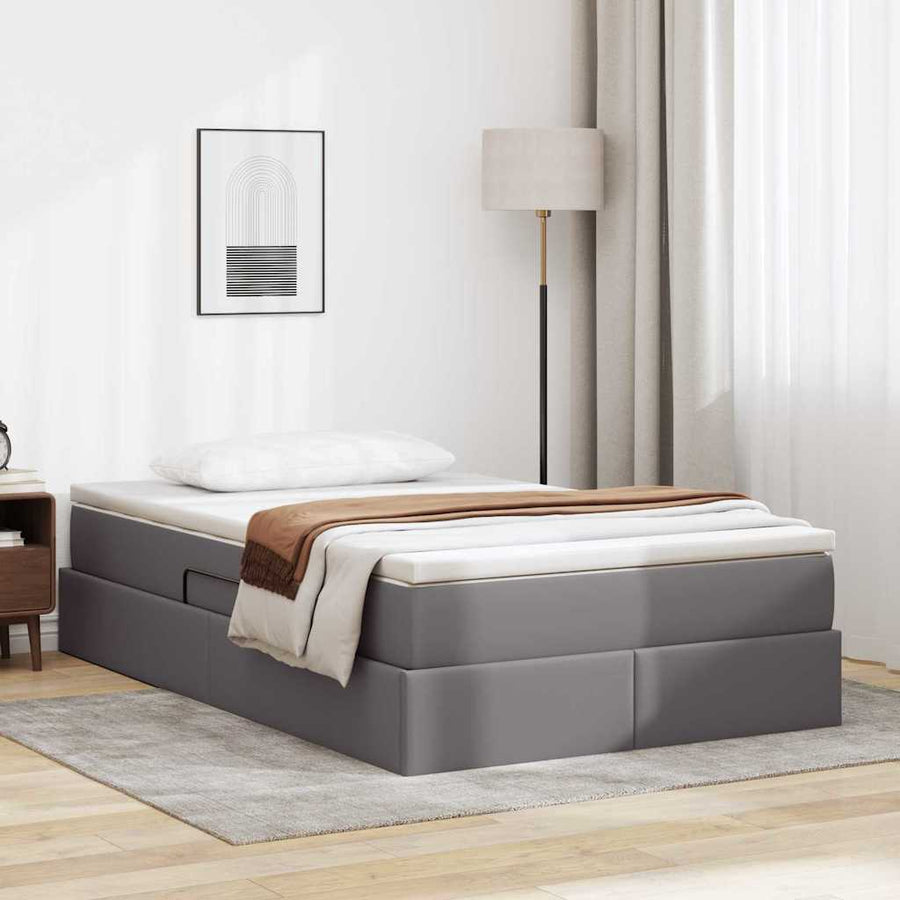 Opbergbed met matras met matras Grijs 120 x 200 cm Nep Leer