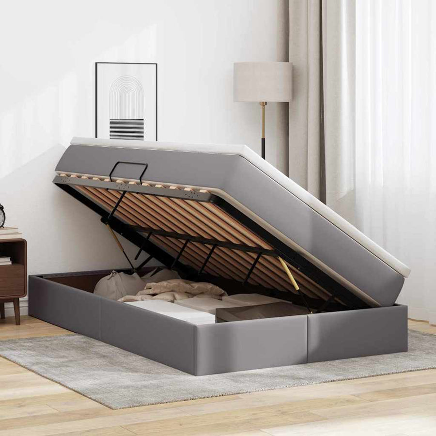 Opbergbed met matras met matras Grijs 120 x 200 cm Nep Leer