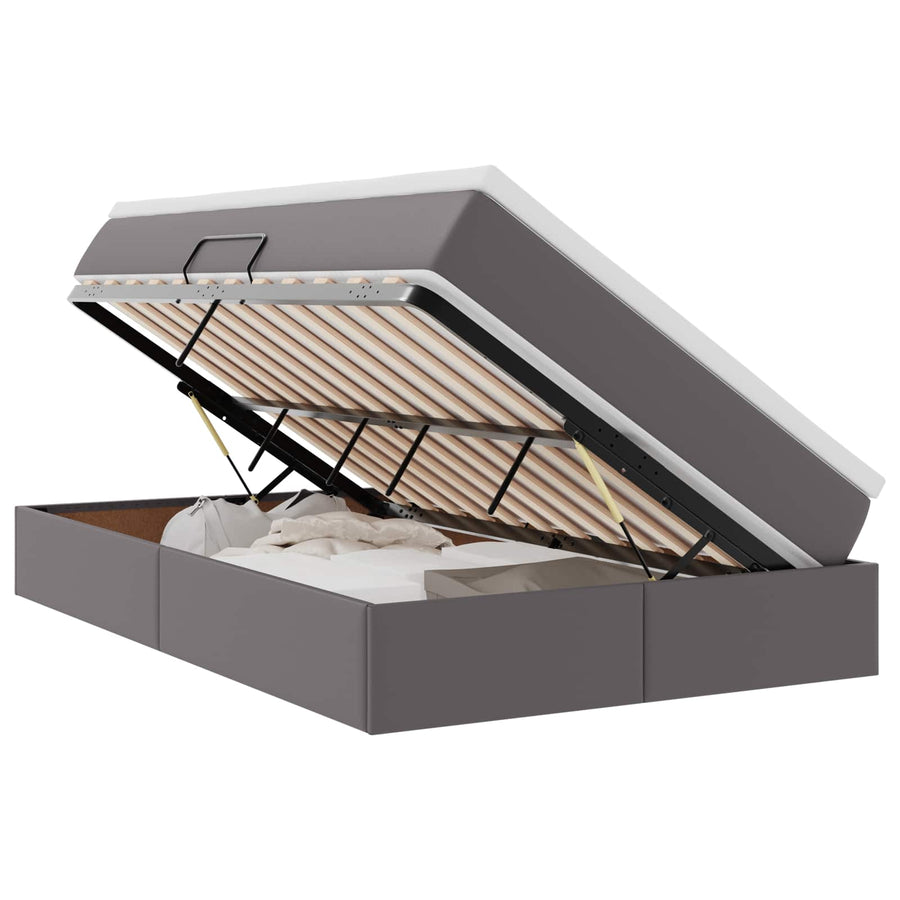 Opbergbed met matras met matras Grijs 120 x 200 cm Nep Leer
