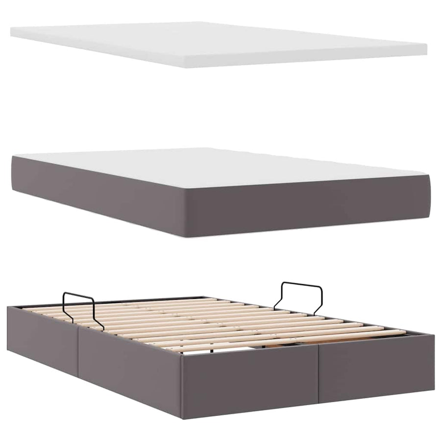 Opbergbed met matras met matras Grijs 120 x 200 cm Nep Leer