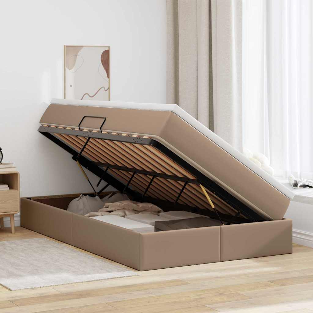Opbergbed met matras Cappuccino 120 x 200 cm Nep Leer