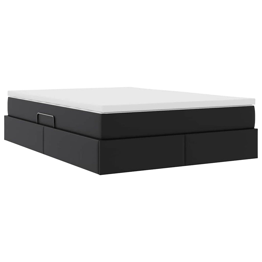 Opbergbed met matras met matras Zwart 140 x 190 cm Nep Leer