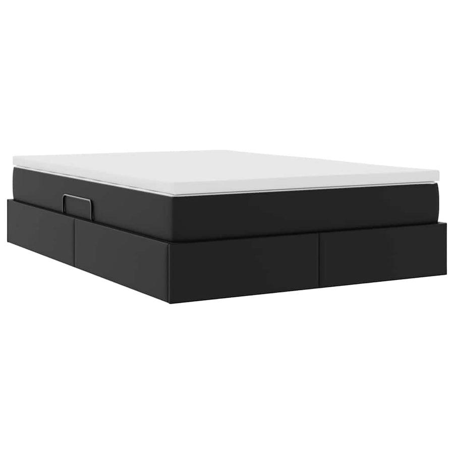 Opbergbed met matras met matras Zwart 140 x 190 cm Nep Leer