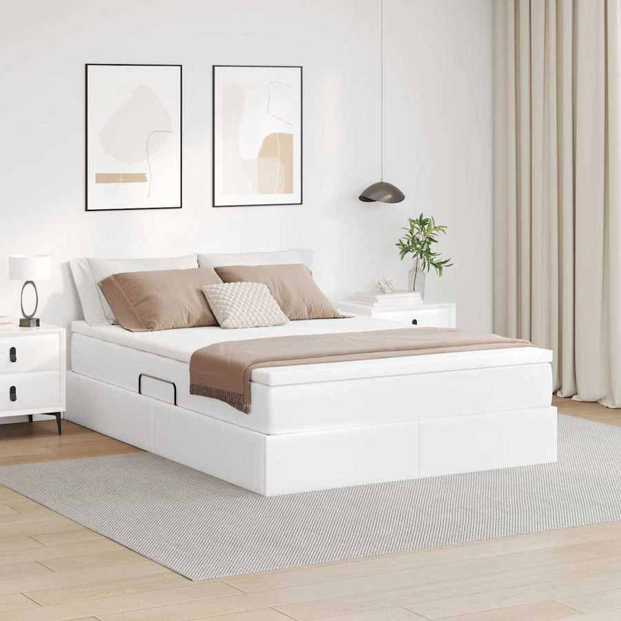 Opbergbed met matras met matras Wit 140 x 190 cm Nep Leer