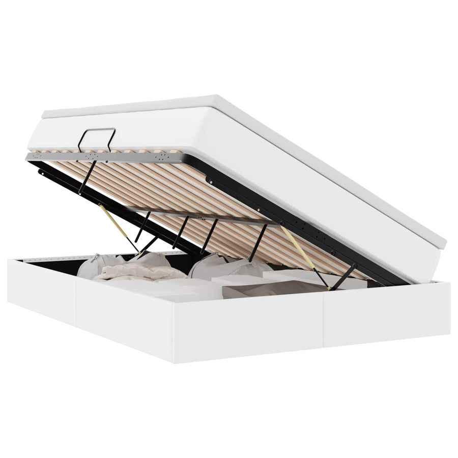 Opbergbed met matras met matras Wit 140 x 190 cm Nep Leer