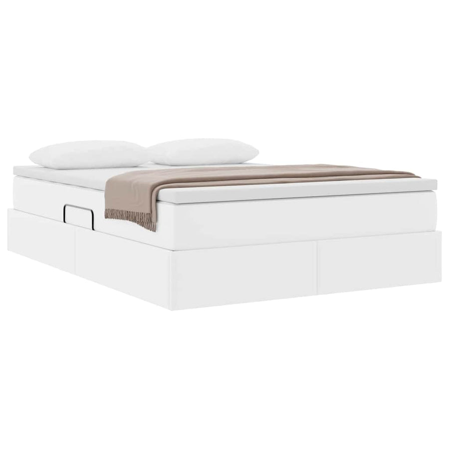 Opbergbed met matras met matras Wit 140 x 190 cm Nep Leer