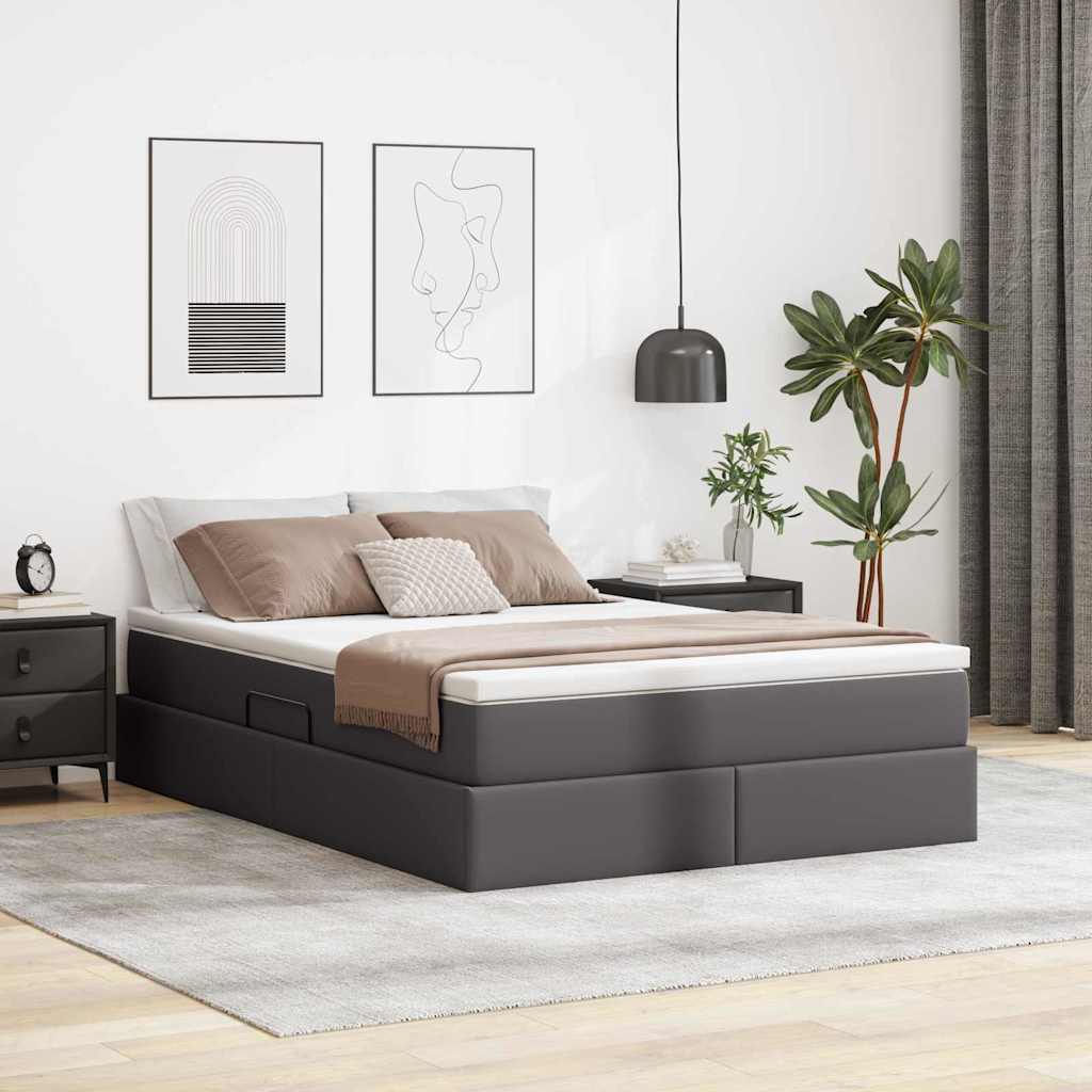 Opbergbed met matras met matras Grijs 140 x 190 cm Nep Leer