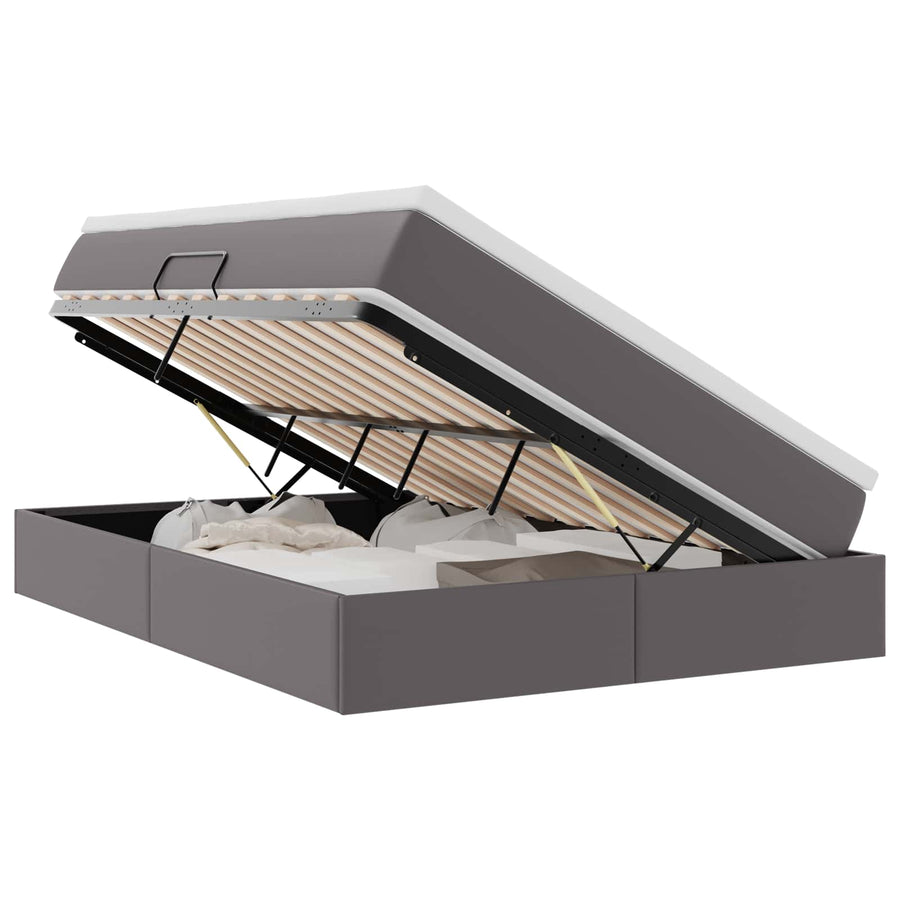 Opbergbed met matras met matras Grijs 140 x 190 cm Nep Leer
