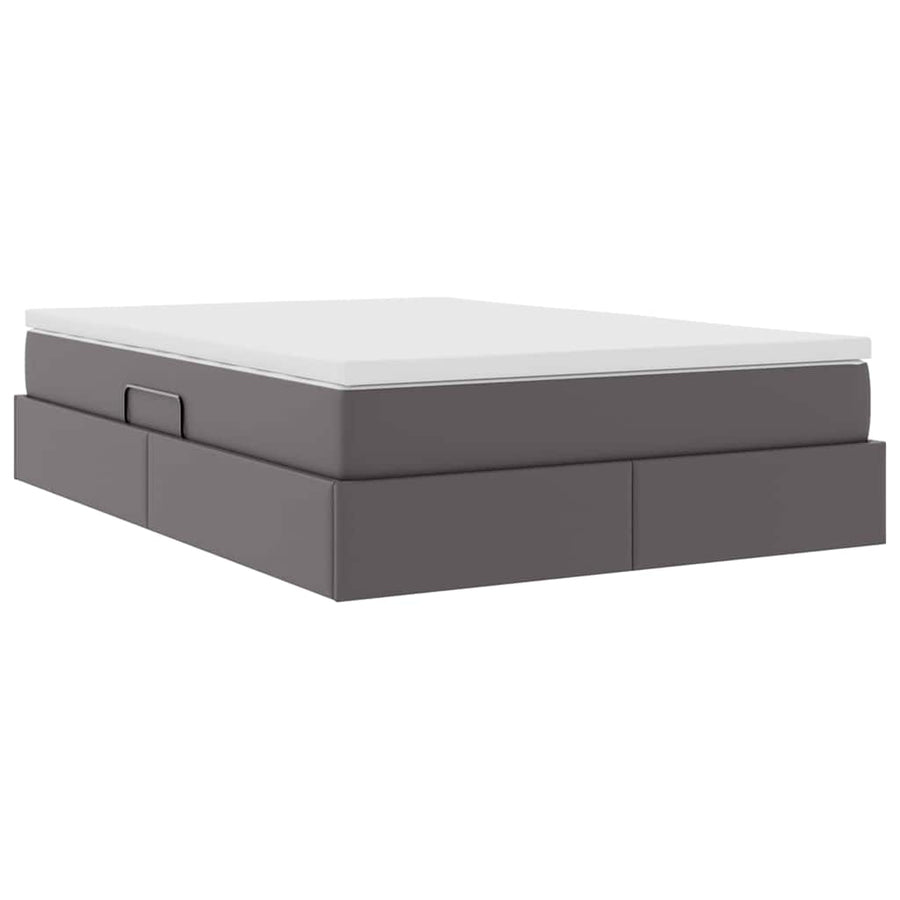Opbergbed met matras met matras Grijs 140 x 190 cm Nep Leer