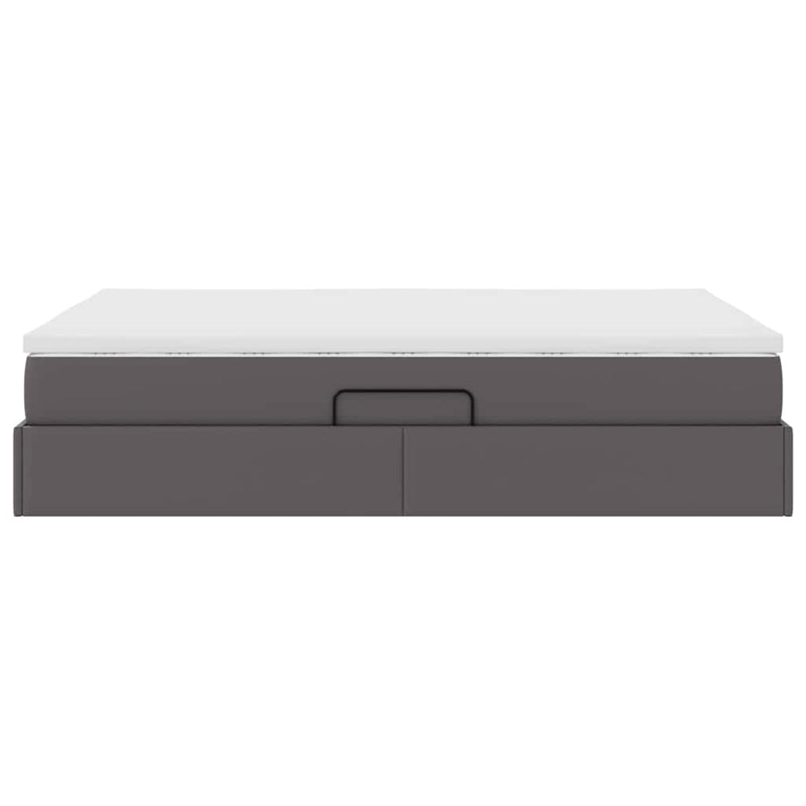 Opbergbed met matras met matras Grijs 140 x 190 cm Nep Leer