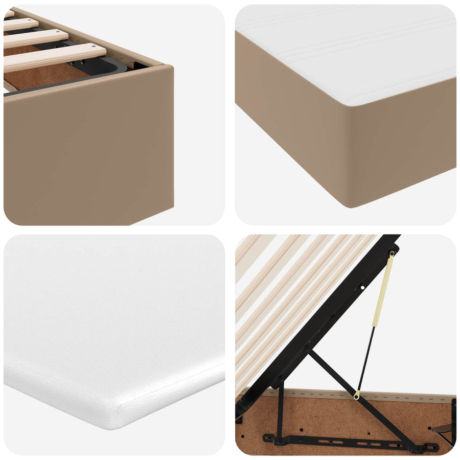 Opslag Bed Met Matras Nep Leer 140 x 190 cm Cappuccino