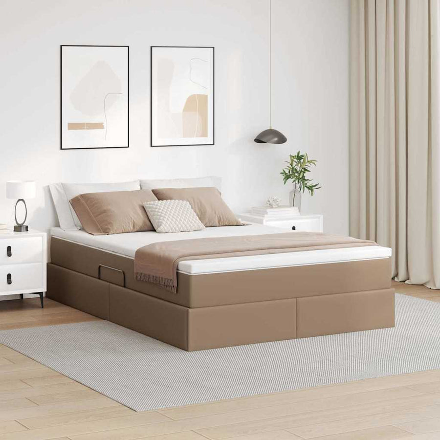 Opslag Bed Met Matras Nep Leer 140 x 190 cm Cappuccino