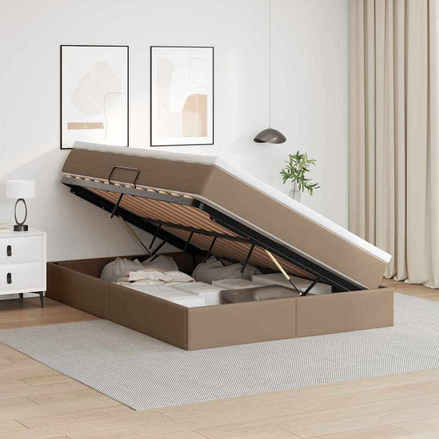 Opslag Bed Met Matras Nep Leer 140 x 190 cm Cappuccino