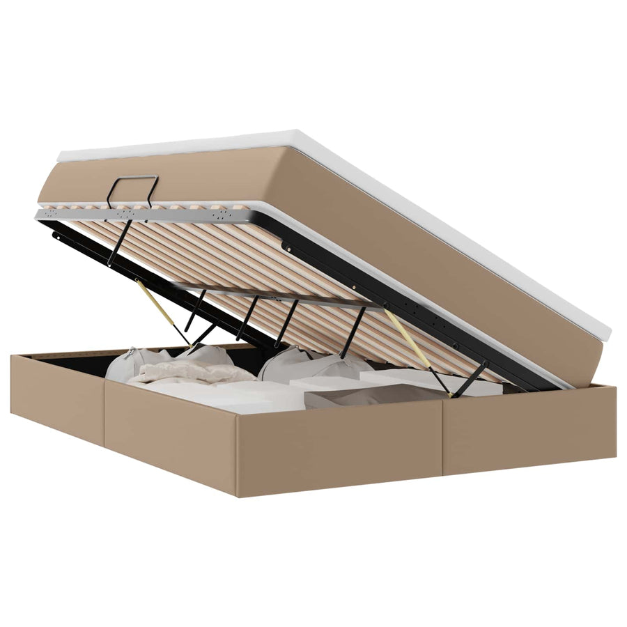 Opslag Bed Met Matras Nep Leer 140 x 190 cm Cappuccino