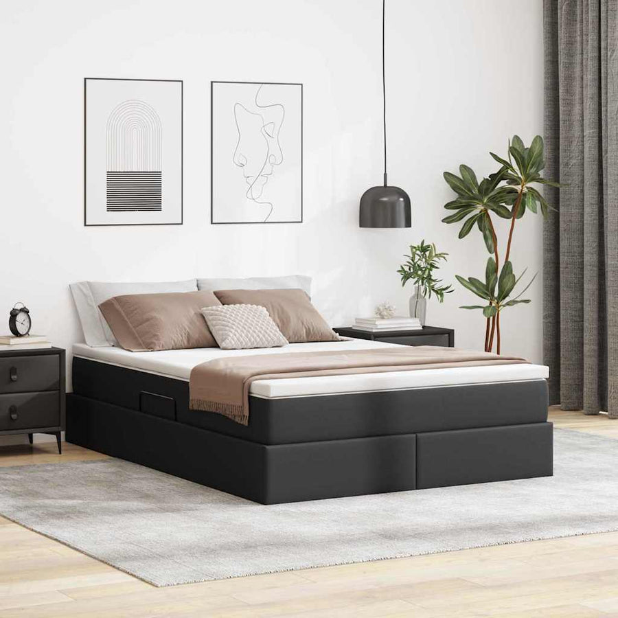 Opbergbed met matras met matras Zwart 140 x 200 cm Nep Leer