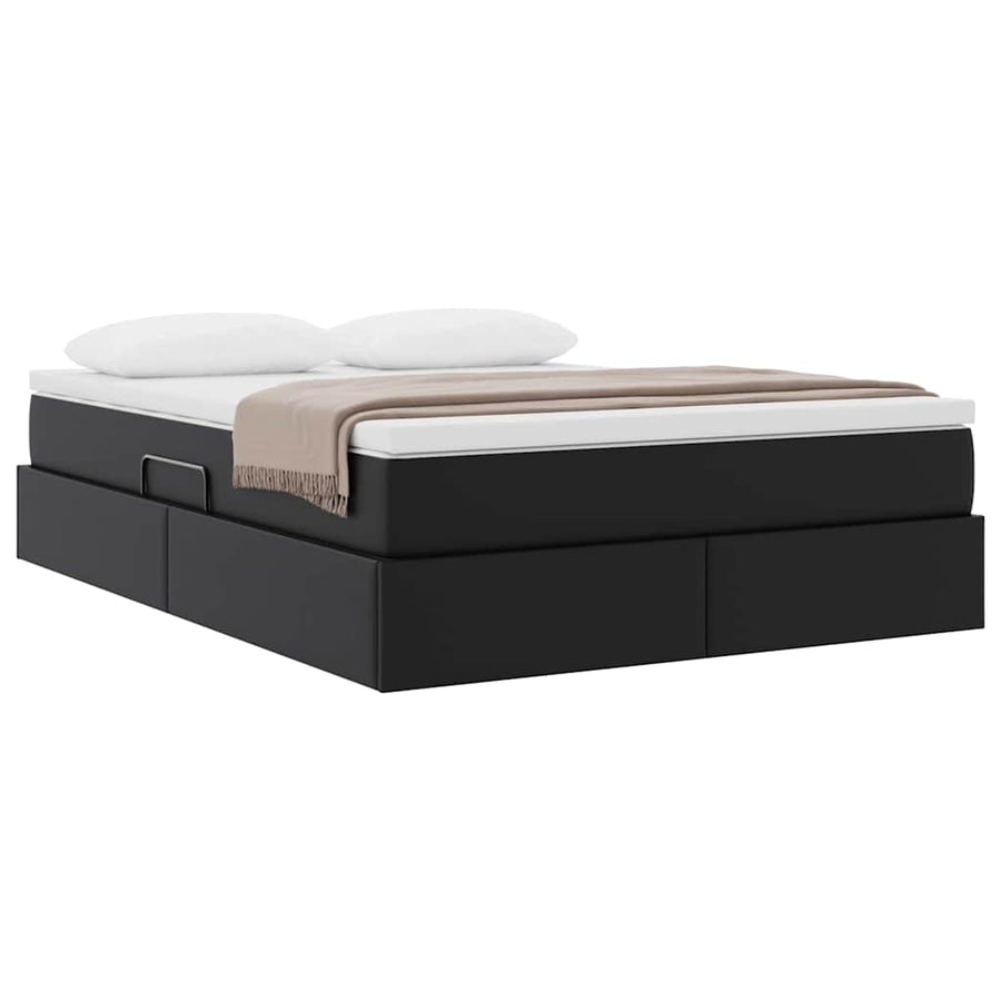 Opbergbed met matras met matras Zwart 140 x 200 cm Nep Leer