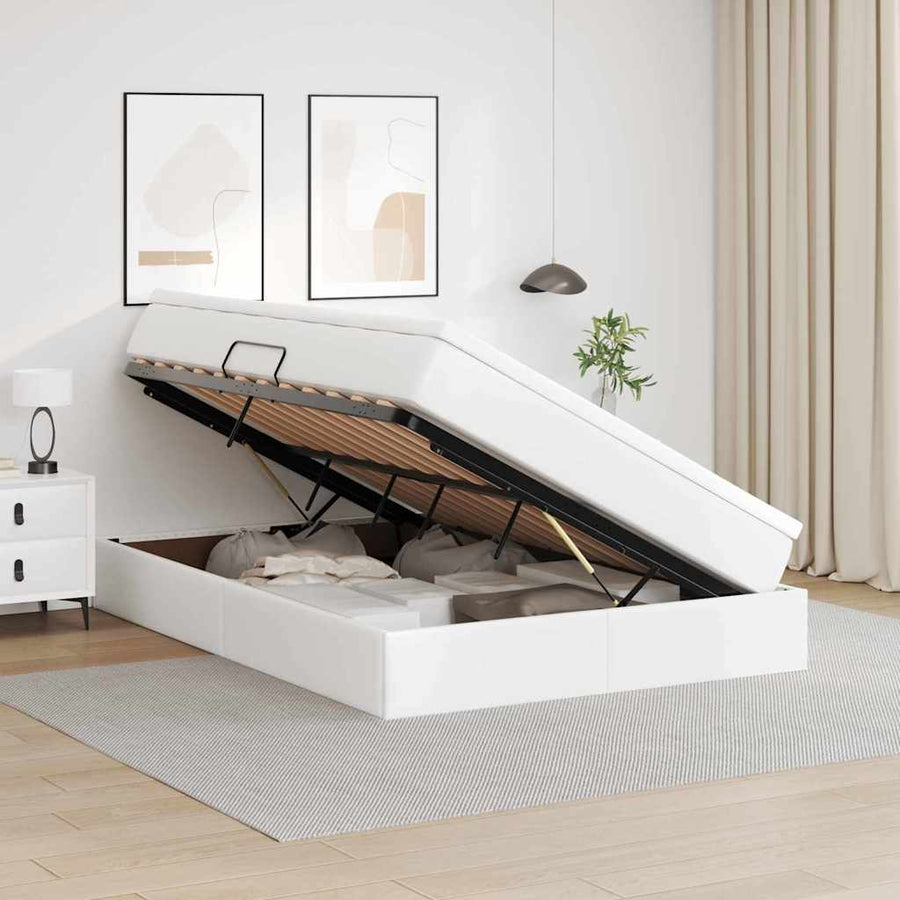 Opbergbed met matras met matras Wit 140 x 200 cm Nep Leer