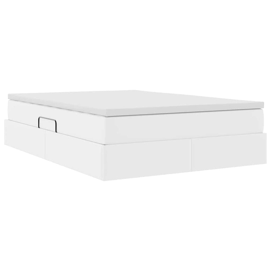 Opbergbed met matras met matras Wit 140 x 200 cm Nep Leer