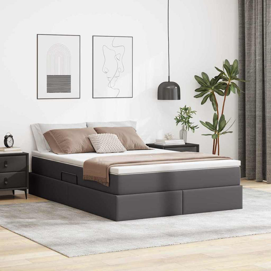 Opbergbed met matras met matras Grijs 140 x 200 cm Nep Leer