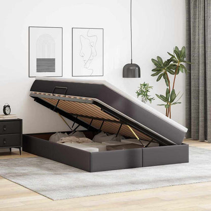 Opbergbed met matras met matras Grijs 140 x 200 cm Nep Leer