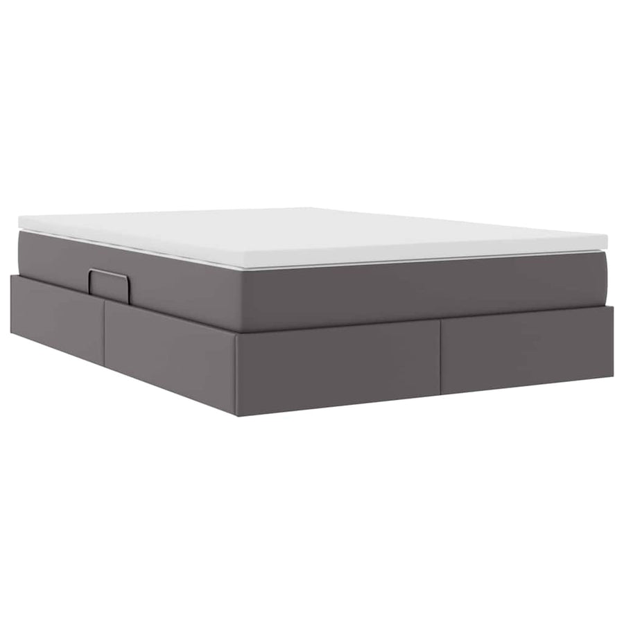 Opbergbed met matras met matras Grijs 140 x 200 cm Nep Leer
