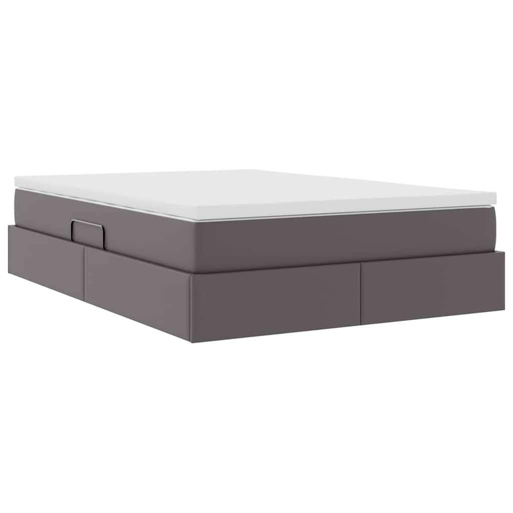 Opbergbed met matras met matras Grijs 140 x 200 cm Nep Leer