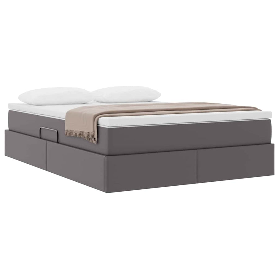 Opbergbed met matras met matras Grijs 140 x 200 cm Nep Leer