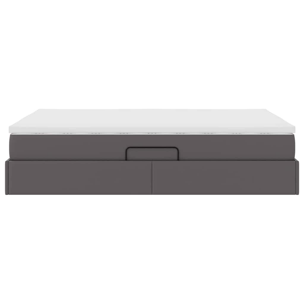 Opbergbed met matras met matras Grijs 140 x 200 cm Nep Leer