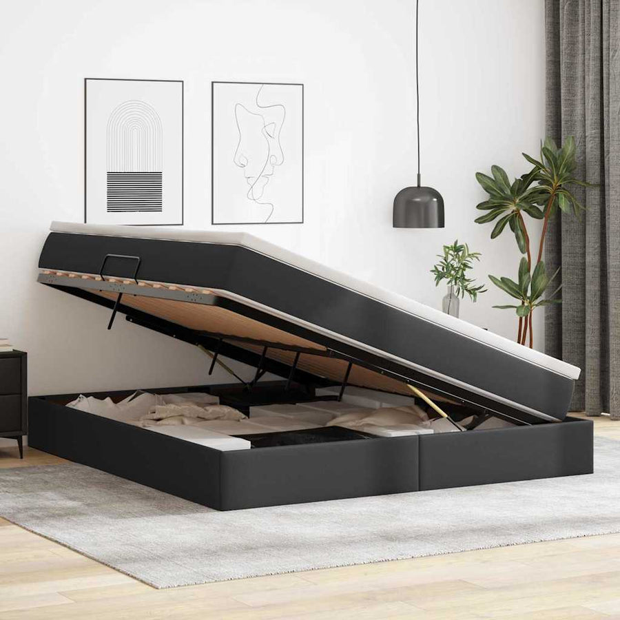 Opbergbed met matras met matras Zwart 160 x 200 cm Nep Leer