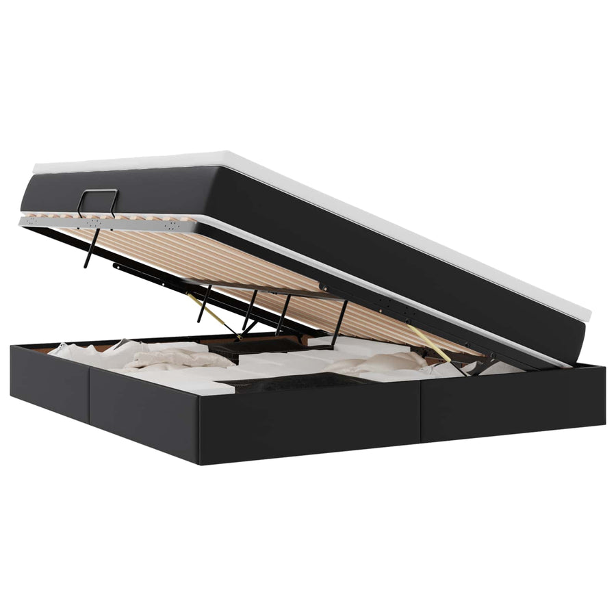 Opbergbed met matras met matras Zwart 160 x 200 cm Nep Leer