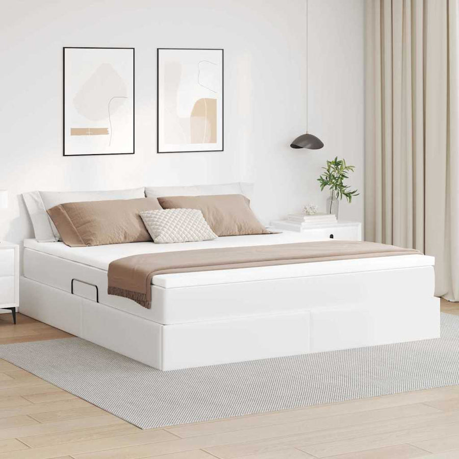 Opbergbed met matras met matras Wit 160 x 200 cm Nep Leer