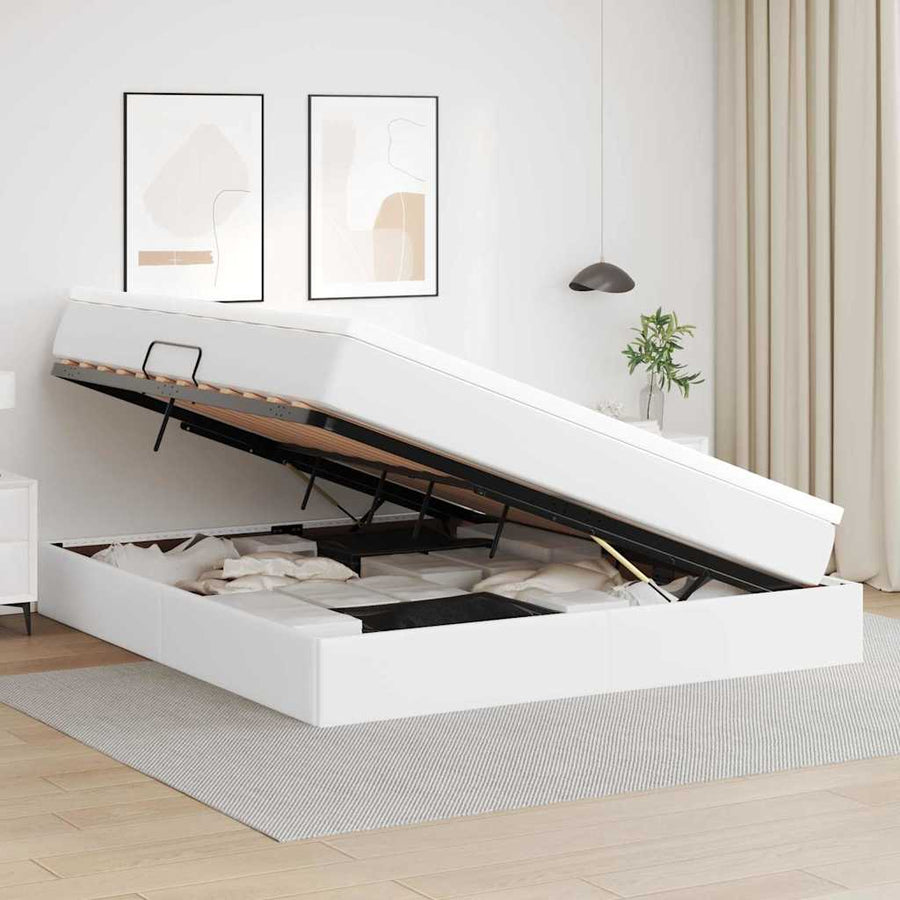 Opbergbed met matras met matras Wit 160 x 200 cm Nep Leer